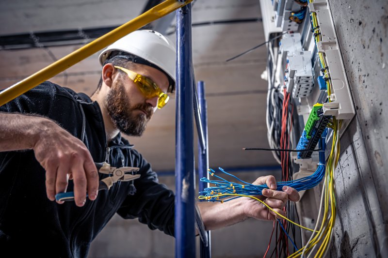A male electrician works in a switchboard with an electrical connecting cable, connects the equipment with tools. SSUCv3H4sIAAAAAAAACpyRwW7DIAyG75P2DhHnRkqa0CZ7lWoHB0iCSqEC0mmq+u4zECrOu+HP9m//5vn5UVVkAicZ+aqeIcJYKrU5b8FLoxE3h51bobmwJXnY7tSUQHDpjZWgSjiBZ6uGm0CoN6UCfsUkcR785oQL03fEwIsFNRJ8S6QVLymuciImsQNThBwK5rYpsoyS+L860+M7u4FFaPYbFy6MWKEEJCOXVEquP17YW2kNNi5N4ephGKhQ0BVKdyuZ1EvRZvwaz57bmNm0t2GF9+ZEGXOHSYUTz6gpMl/BOSznmReDGH6yuRVztPHRwK5KOP5ECNvueB57Oo6UNmc6DAPdC9LvrRJ14jpZCGN2lby0LsMGZGxPYmymY81nzuq+b+d6EJTVtOuGeWwaOvMeD//6AwAA//8DACSFlgGYAgAA